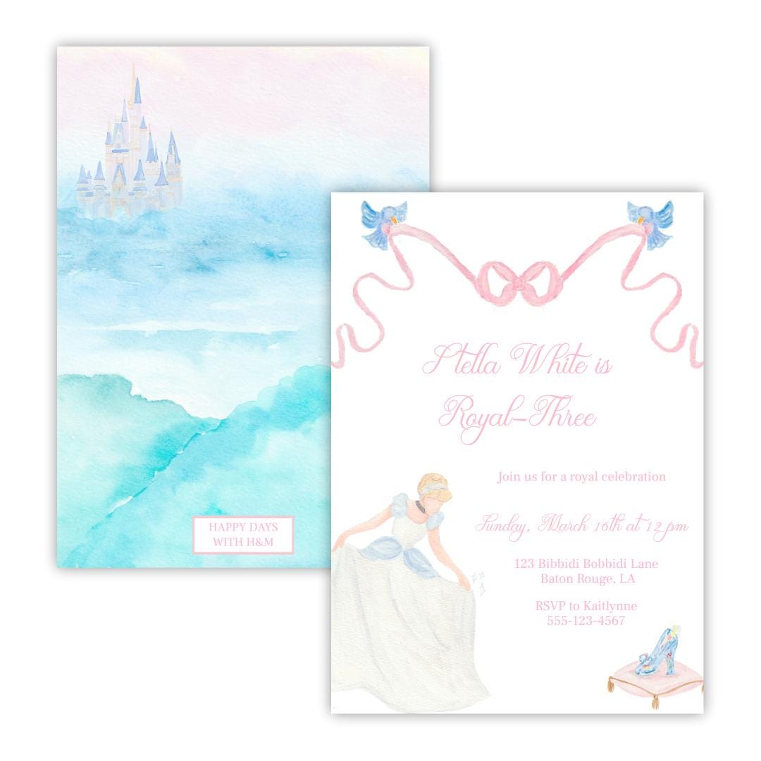 Princess Birthday Invitation | Cinderella | Watercolor | Bibbidi ...