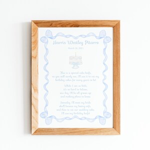 Letrero de cumpleaños con poema de cuchillo para pastel / Azul / Lazos / Pastel / Acuarela / Cumpleaños de niño / Grandmillennial / Preppy / Letrero / Digital / Personalizado