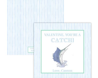 Fishing Valentine's Day Tags | Valentine's Day | Digital Valentines | Printable Valentines | Tags | Cards | Watercolor | Fish | Blue