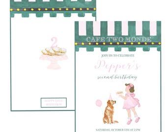 Cafe Two Monde Birthday Invitation | Cafe Du Monde | Dog | Beignet | Printable | Digital | New Orleans | Louisiana Theme | Grandmillenial