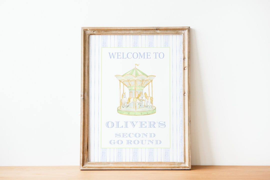 Carousel Birthday Welcome Sign | Watercolor | Boy | Green and Blue ...