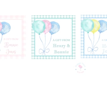 Balloon Birthday Gift Tags | Girl | Boy | Pink | Blue | Green | Enclosure Cards | Printable | Digital | Editable | Watercolor | Birthday
