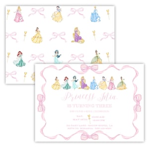 Princess Birthday Invitation | Watercolor | Pink | Preppy | Simplistic | Digital | Printable | Customizable | Editable Template