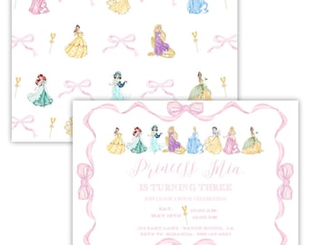 Princess Birthday Invitation | Watercolor | Pink | Preppy | Simplistic | Digital | Printable | Customizable | Editable Template