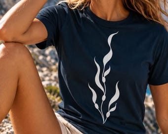 Kelp T-Shirt Silhouette | Organic Cotton Unisex Tee with Back Print | Minimalist Seaweed Ocean Shirt | NAUTIVE Kelp Dark