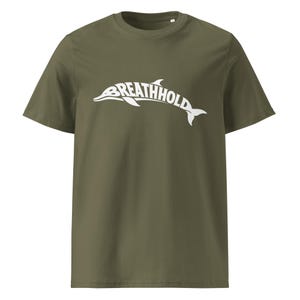 Breathhold T-Shirt Delfin | Freediving Apnoe Shirt Bio-Baumwolle | Geschenk Freitaucher Taucher | Organic Dolphin Tee Unisex White