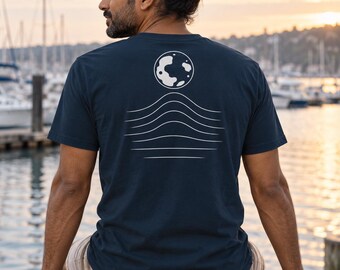 Moon T-Shirt Tide Line Art | Organic Cotton Unisex Tee with Back Print | Minimalist Ocean Design | NAUTIVE Tide One