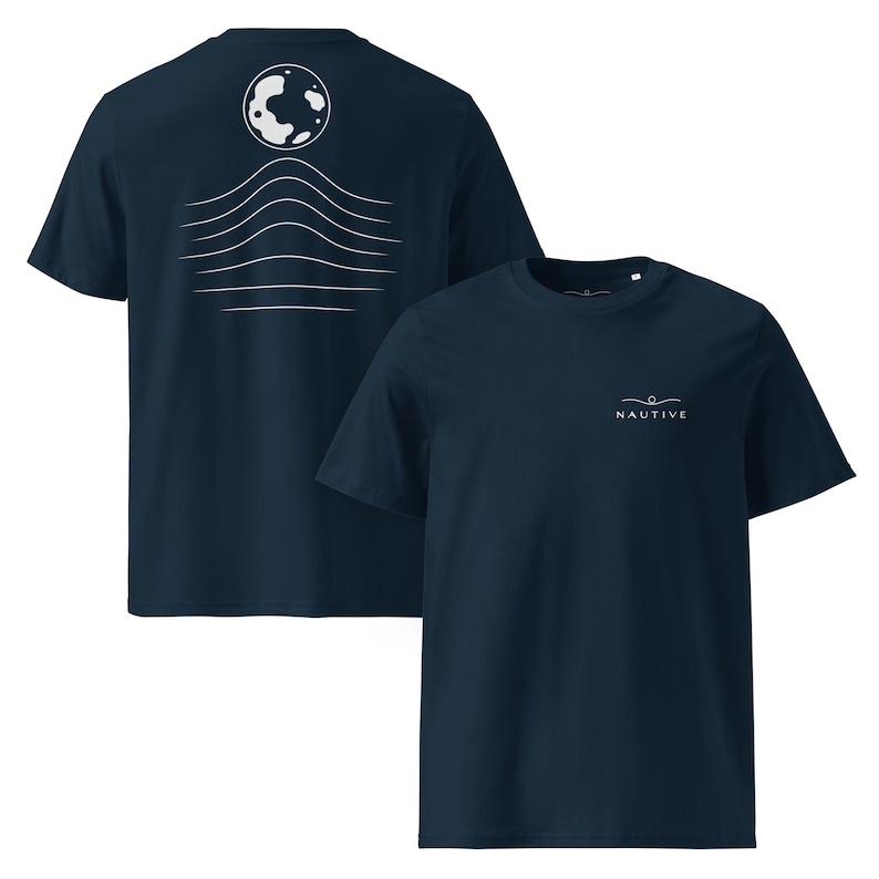 Mond T-Shirt Gezeiten Line Art | Bio-Baumwolle Unisex Shirt Rückenprint | Ozean Design Minimalistisch | NAUTIVE Tide One