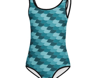 Mermaid Swimsuit for Girls | Mermaid Scales Print Turquoise | Recycled Children's Swimwear | Gift for Birthdays and Swimming Lessons