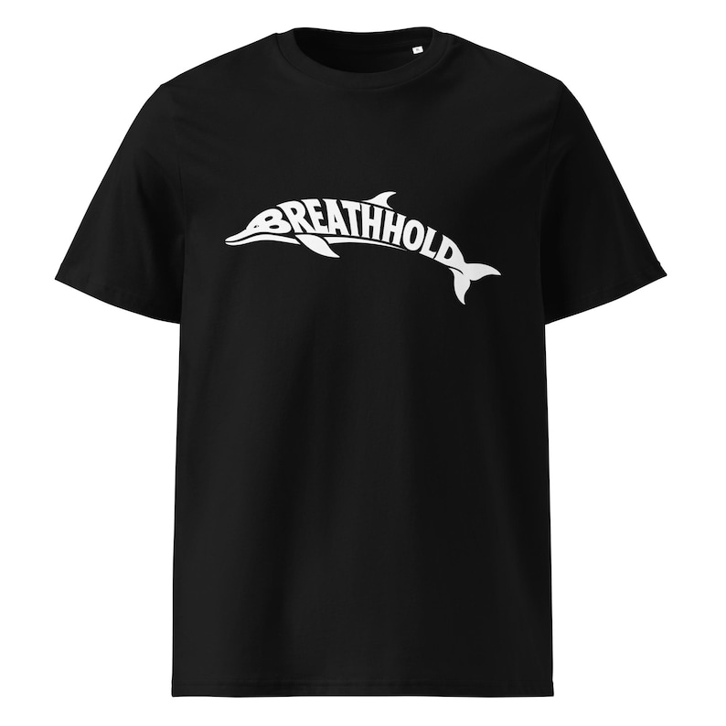 Breathhold T-Shirt Delfin | Freediving Apnoe Shirt Bio-Baumwolle | Geschenk Freitaucher Taucher | Organic Dolphin Tee Unisex White