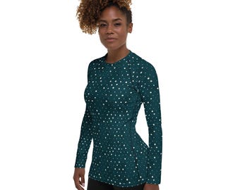 Women's Whale Shark Print Rash Guard | UV Shirt Long Sleeve Swim Shirt | Whale Shark Rash Guard for Snorkeling, Diving, Surfing | UPF 50 Swim Shirt