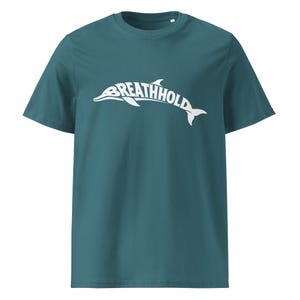 Breathhold T-Shirt Delfin | Freediving Apnoe Shirt Bio-Baumwolle | Geschenk Freitaucher Taucher | Organic Dolphin Tee Unisex White