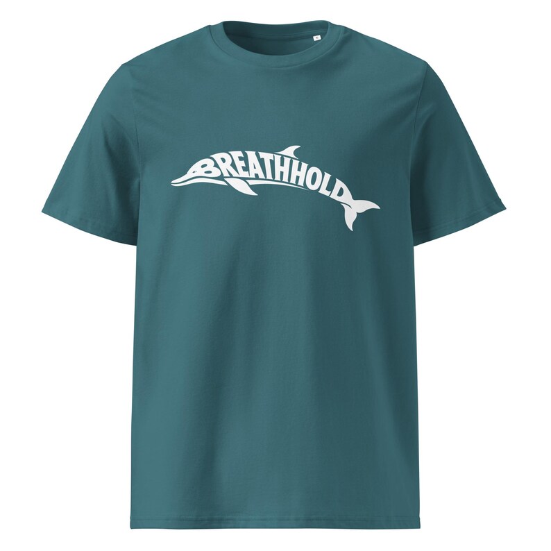 Breathhold T-Shirt Delfin | Freediving Apnoe Shirt Bio-Baumwolle | Geschenk Freitaucher Taucher | Organic Dolphin Tee Unisex White