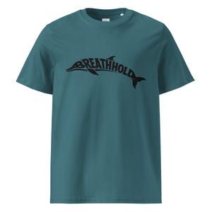 Breathhold T-Shirt Delfin | Freediving Apnoe Shirt Bio-Baumwolle | Geschenk Freitaucher Taucher | Organic Dolphin Tee Unisex Black