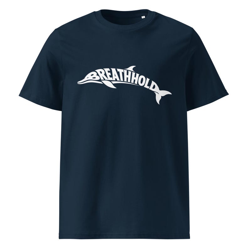 Breathhold T-Shirt Delfin | Freediving Apnoe Shirt Bio-Baumwolle | Geschenk Freitaucher Taucher | Organic Dolphin Tee Unisex White