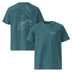 Topographie T-Shirt Tiefenlinien | Bio-Baumwolle Unisex Shirt Rückenprint | Ozean Kontur Line Art | Minimalistisch | NAUTIVE Depth One