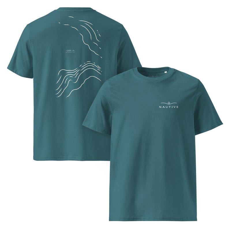 Topographie T-Shirt Tiefenlinien | Bio-Baumwolle Unisex Shirt Rückenprint | Ozean Kontur Line Art | Minimalistisch | NAUTIVE Depth One