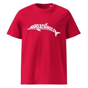Breathhold T-Shirt Delfin | Freediving Apnoe Shirt Bio-Baumwolle | Geschenk Freitaucher Taucher | Organic Dolphin Tee Unisex White