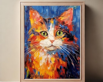 抽象的な猫の絵画明るい色彩のカラフルなワイドデジタルダウンロード