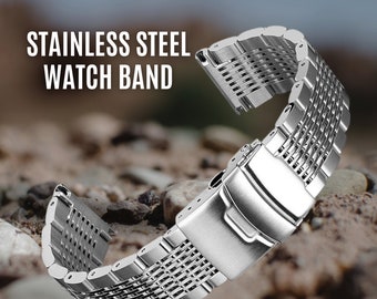 DIY Polished Silver Stainless Steel Watch Band – 20mm 22mm Replacement Strap with Tool