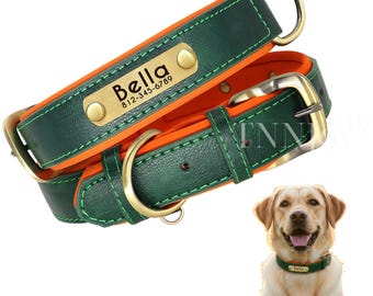 Personalized Dog Collar Engraved Name PU Leather