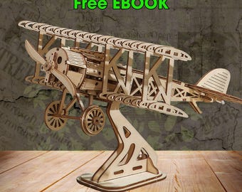 3D Wooden Bi-Plane Puzzle Kit: WWI Aircraft Model (Free eBook)