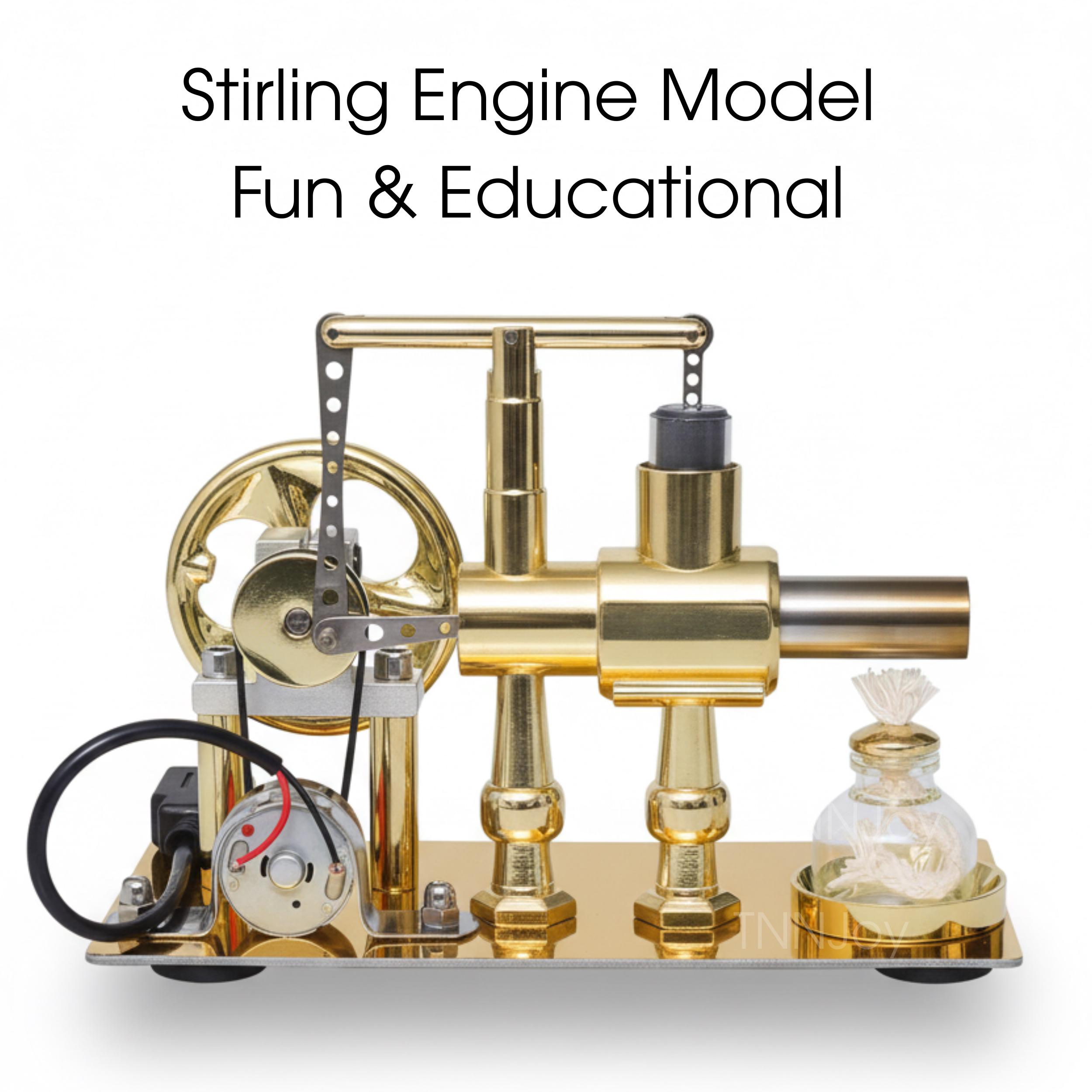 Stirlingmotormodel Twin Cilinder Speelgoed Gouden Spiegel Goud Motor Aardewerk Wielen Accessoires