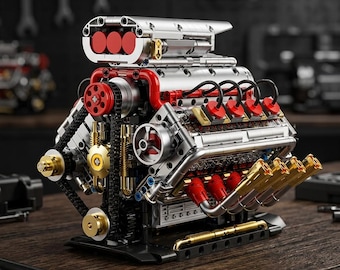 DIY V8 Supercharged Engine Model Kit – Technic-Compatible Building Blocks, Mechanical STEM Project - 1176 Pcs