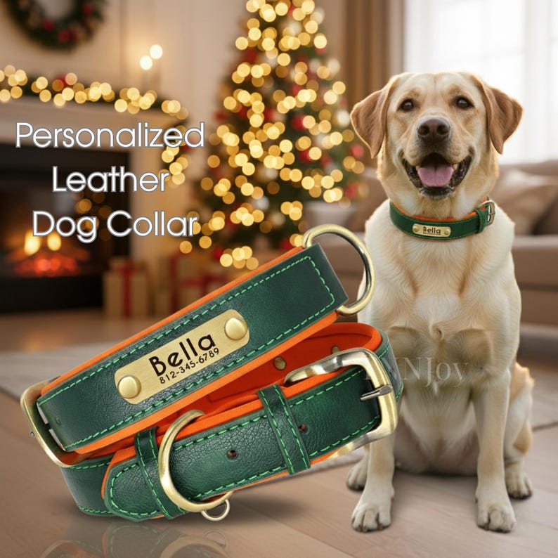 Personalized Dog Collar Engraved Name PU Leather - Etsy
