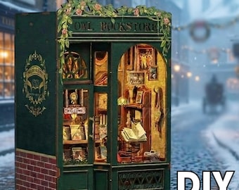 DIY Owl Bookstore Miniature Book Nook Kit with LED Lights