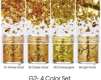 Gold Leaf Flakes Set – Metallic Glitter for Resin Art, Crafts (4 Bottles)