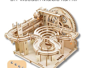 DIY 3D Wooden Marble Run Kit | Mechanical Model Building Puzzle, Laser-Cut Wood Craft Toy