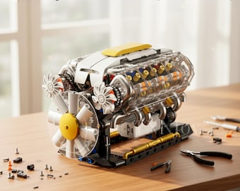 DIY V8 Engine Model Kit | Electrically Driven STEM Science Project, Desktop Mechanical Toy