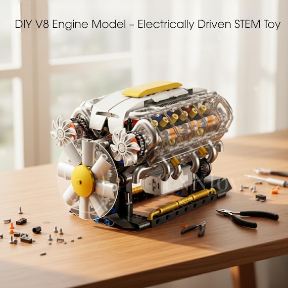 DIY V8 Engine Model Kit | Electrically Driven STEM Science Project, Desktop Mechanical Toy
