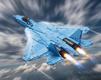 DIY Su-57 Sukhoi Fighter Jet Building Block Model Kit - Military Toy Set (1,456 Pcs)