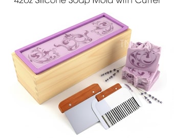 Soap Making Kit – 42oz Silicone Mold with Cutter & Wooden Box | DIY Gift for Beginners