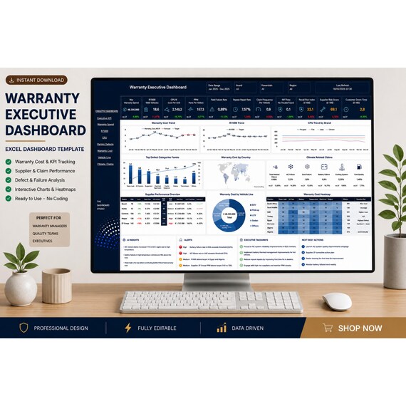 Executive Business Dashboard | Excell KPI Template (Digital Download)