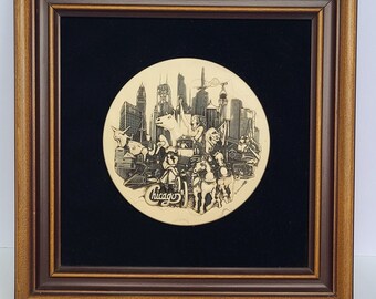 Rare Vintage 1975 Kurt Mager "Chicago History" Wall Art Plaque Relief 10x10 (w/frame 13x13)