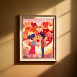 Valentines Day Red Pink Heart Print Valentines Wall Art Vintage Valentines Day Decor Romantic Wall Art Valentines Day Gift For Her Him