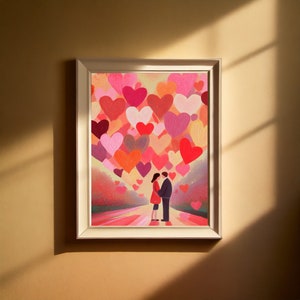 Valentines Day Red Pink Heart Print Valentines Wall Art Vintage Valentines Day Decor Romantic Wall Art Valentines Day Gift For Her Him