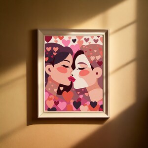 Valentines Day Red Pink Heart Print Valentines Wall Art Vintage Valentines Day Decor Romantic Wall Art Valentines Day Gift For Her Him