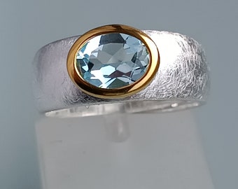 Silver ring with sparkling blue topaz