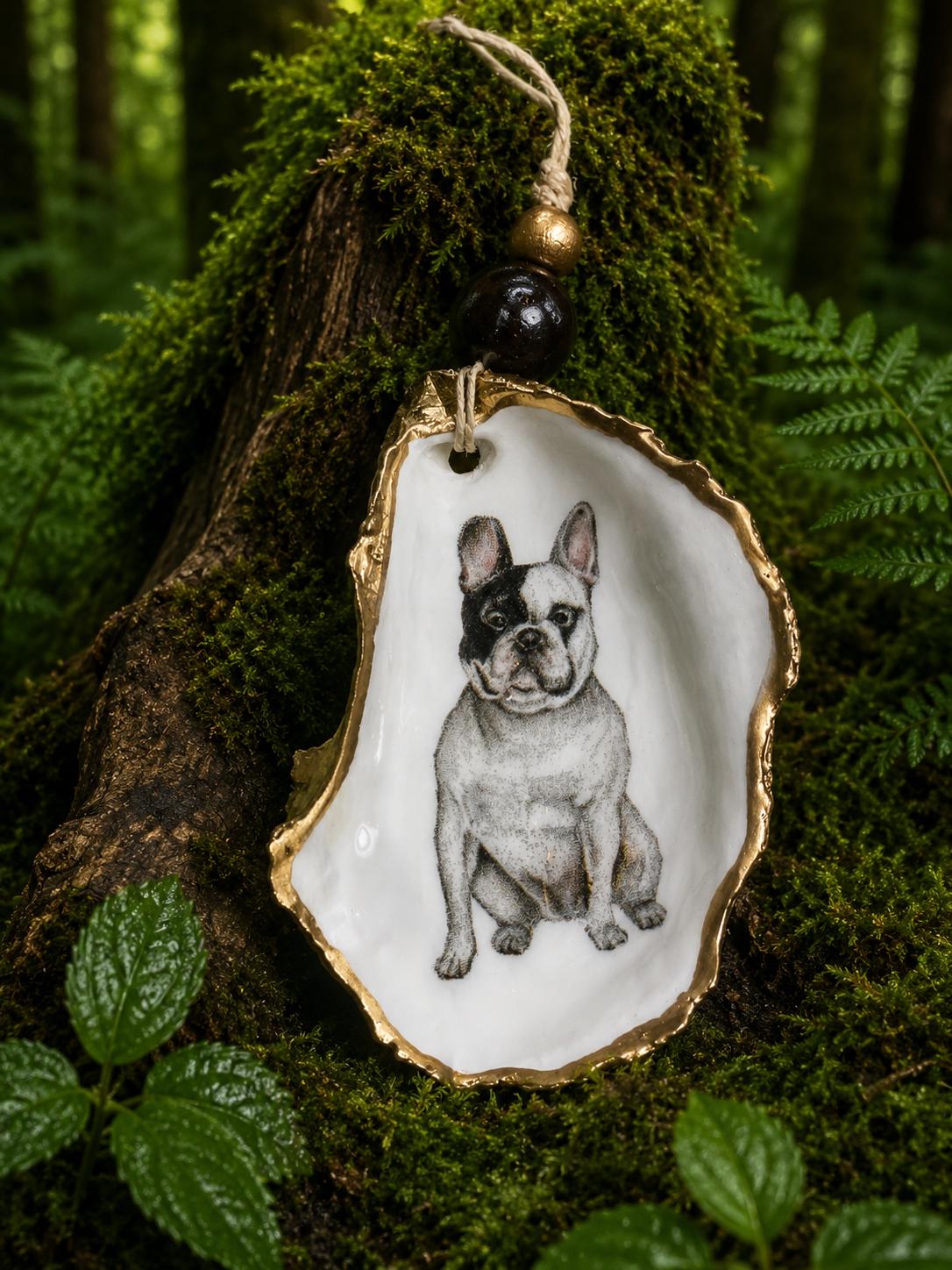 Black & White French Bulldog Decoupaged Oyster Shell Ornament - Etsy