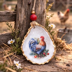 Adorno navideño de concha de ostra con forma de gallo