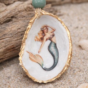 Vintage Mermaid 6 Decoupage Oyster Shell Ornament