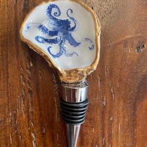 Blue Octopus Oyster Shell Wine Bottle Stopper