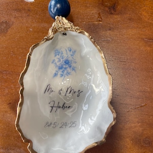 Personalized Wedding Oyster Shell Ornament