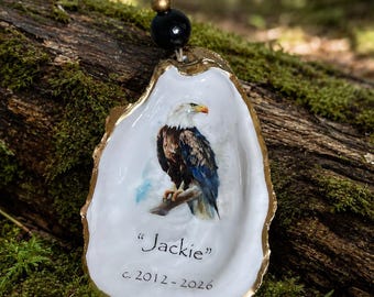 Jackie- Big Bear Bald Eagle Decoupaged Oyster Shell