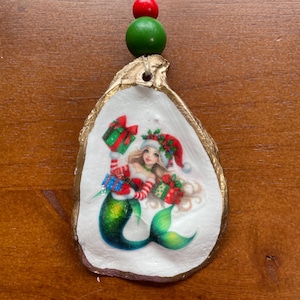 Christmas Mermaid Oyster Shell Ornament
