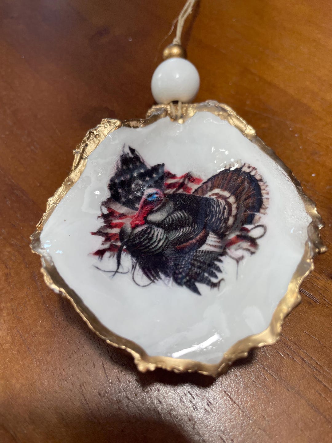 Turkey Painted Shell Wild Turkey and American Flag Oyster Shell Ornament - Etsy